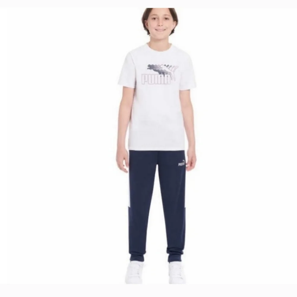 Puma Boys 3-Piece Tech Fleece Hoodie, Tee & Jogger Set, Navy/Gray XS 5/6